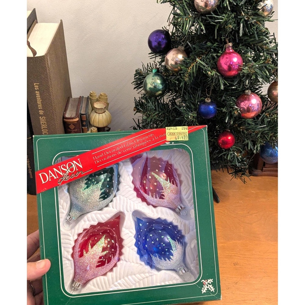 Vintage Teardrop Glass Ornaments Set of 4 Glitter Mercury Glass Christmas